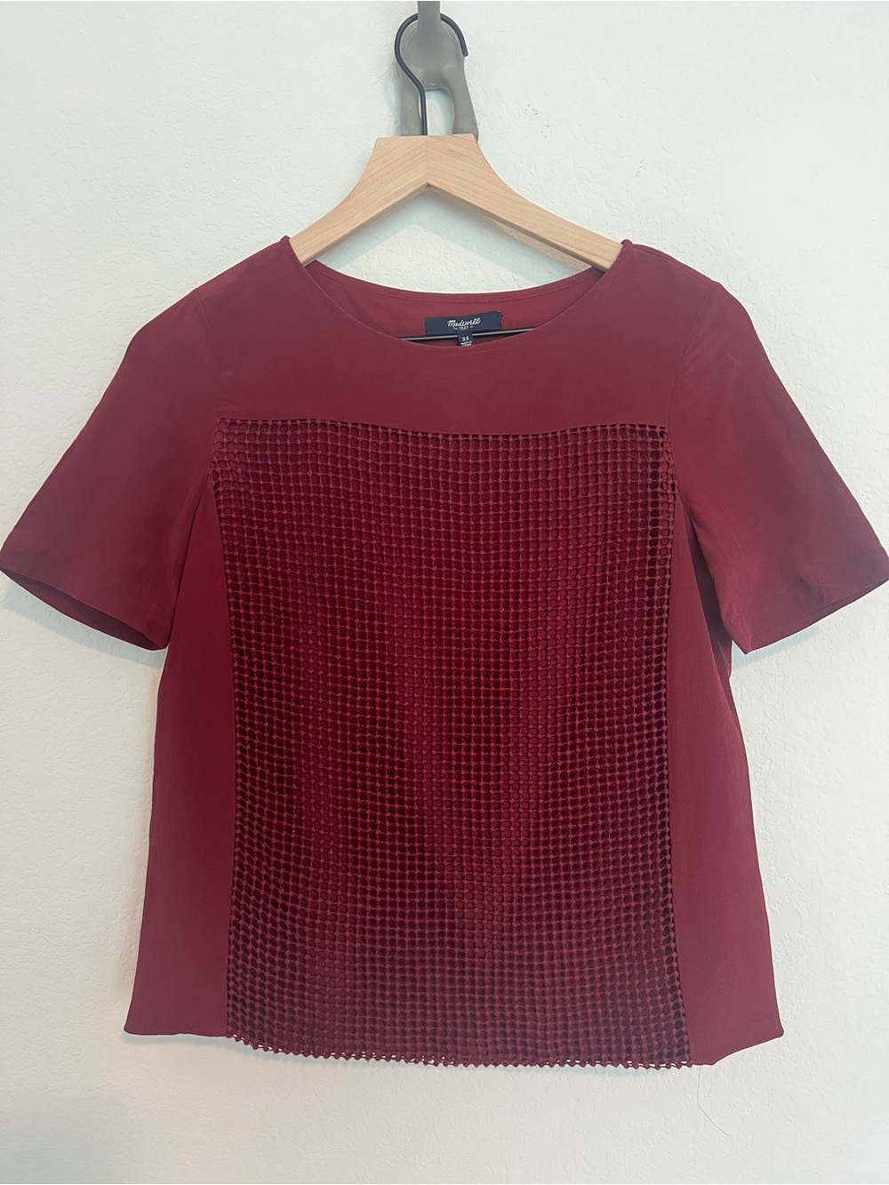 Madewell Burgundy Textured Silk & Cotton Top – Size XS